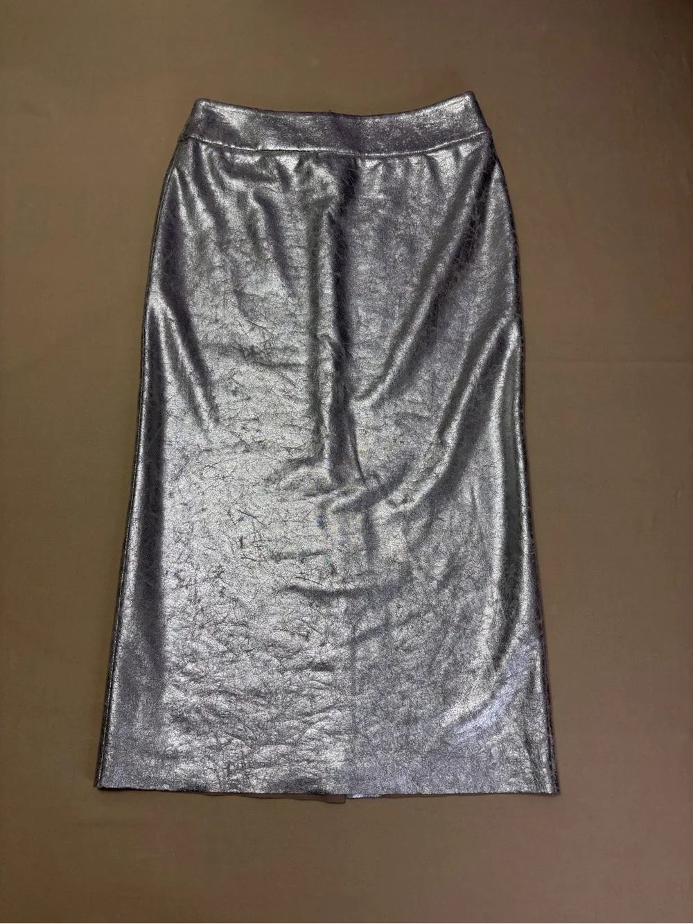 Zara Metallic Silver Midi Pencil Skirt Women's Size Small